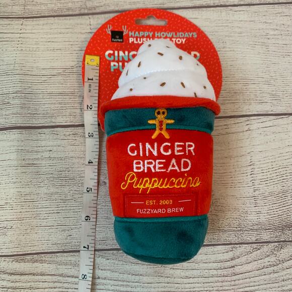 Happy Howlidays Gingerbread Puppuccino Dog Toy Plush Stuffed Squeaker Coffee Cup - Picture 9 of 9